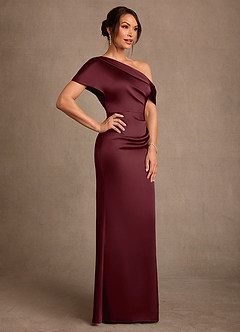 Azazie Rutha Mother of the Bride Dresses Cabernet Sheath One Shoulder Stretch Satin Dress image3