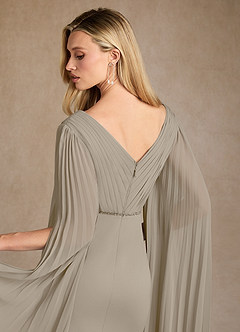 Azazie Ellsworth Mother of the Bride Dresses Taupe Column Pleated Stretch Crepe Dress image6