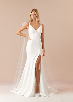 Azazie Sharen Robes de mariée Robe Sirène en Crêpe Élastique Blanc De Diamant image4