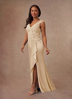 Azazie Calathea Mother of the Bride Dresses Champagne A-Line Lace Dress image2