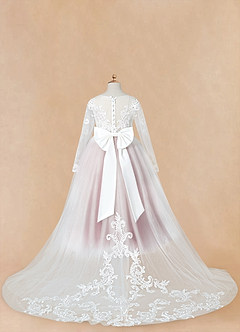 Azazie Elodie Flower Girl Dresses Ivory Sangria Ball-Gown Lace Dress image13