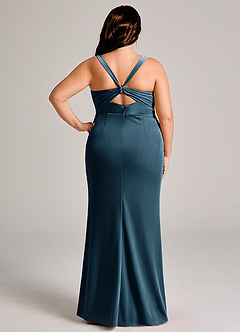 Azazie Mero Bridesmaid Dresses Blue Topaz Mermaid Pleated Velvet Dress image13