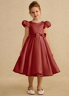 Azazie Pearl Flower Girl Dresses Terracotta Ball-Gown Pleated Matte Satin Dress image5