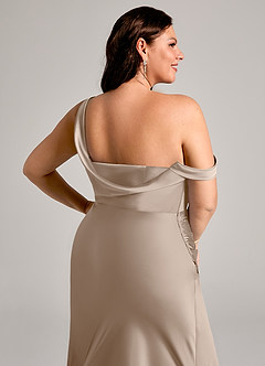 Azazie Madelyn Bridesmaid Dresses Taupe Mermaid One Shoulder Stretch Satin Convertible Dress image13