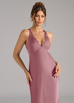 Azazie Tianna Bridesmaid Dresses Vintage Mauve Sheath Stretch Satin Dress image7