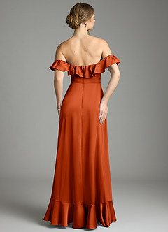 Azazie Lyra Bridesmaid Dresses Paprika A-Line Off the Shoulder Stretch Satin Convertible Dress image10