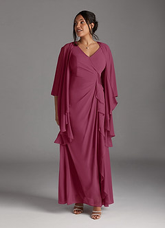 Azazie Manuella Mother of the Bride Dresses Mulberry A-Line V-Neck Pleated Chiffon Dress image3