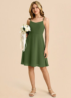 Azazie Shale Junior Olive A-Line Bow Chiffon Dress image5