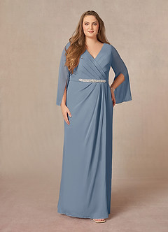 Azazie Belinda Mère de la mariée Robes Robe Trapèze en Mousseline de soie Col V plissé Violet Crépusculaire image6