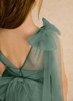 Azazie Dori Abiti da Ragazza di Fiori Abito A-Line in Tulle Increspato Eucalipto image8