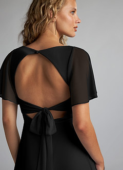 Azazie Induh Bridesmaid Dresses Black A-Line Flutter V-neck Mesh Dress image6