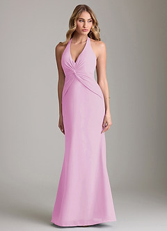 Azazie Valerie Bridesmaid Dresses Candy Pink Mermaid Pleated Chiffon Dress image1