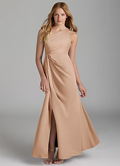 Azazie Mika Junior English Rose A-Line Pleated Stretch Satin Dress image1