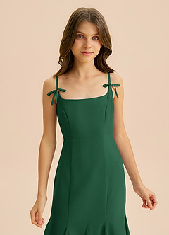 Azazie Evey Junior Abito Sirena in Chiffon Plissettato Verde Scuro image6