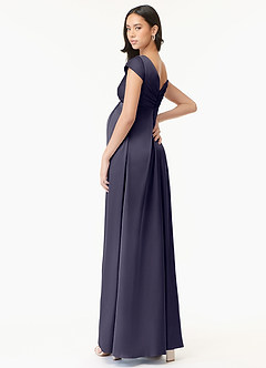 Azazie Allessia Robes de demoiselle d'honneur de maternité Robe Trapèze Plissée Longueur ras du sol Satin extensible image4