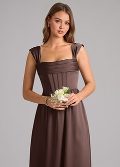 Azazie Hattie Bridesmaid Dresses Ganache A-Line Corset Stretch Satin Dress image6