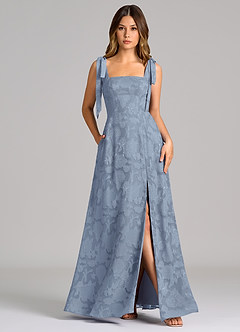 Azazie Debra 신부 들러리 드레스 A라인 포켓이 있는 플로럴 번아웃 바닥 길이 드레스 image1