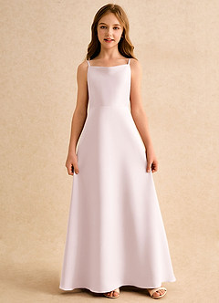 Azazie Joella Girls Formal Robe Demoiselle D'honneur Fillette Robe Trapèze en Mat Satiné Plissé Rose Pâle image5