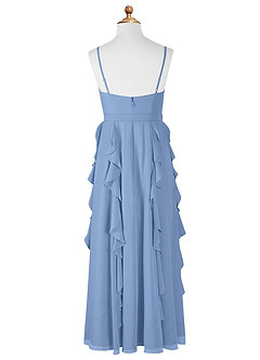 Azazie Peyton Steel Blue A-Line V-Neck Cascading Ruffles Chiffon Dress image7