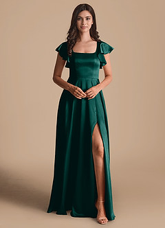 Azazie Bondi Bridesmaid Dresses Pine A-Line Bow Metallic Satin Dress image2