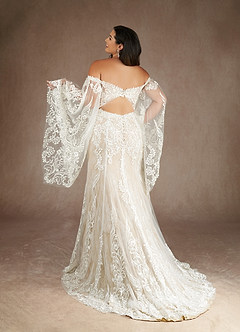 Azazie Memphis Wedding Dresses Diamond White Nude Mermaid V-Neck Sequins Lace Dress image9