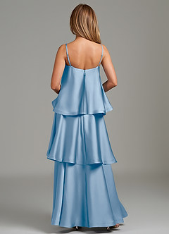 Azazie Azalea Bridesmaid Dresses Powder Blue A-Line Ruched Stretch Satin Dress image4