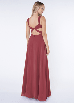 Azazie Nahrin Bridesmaid Dresses Merlot A-Line V-Neck Pleated Chiffon Dress image4