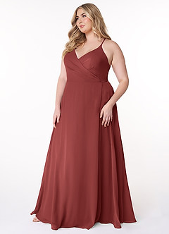 Azazie Davis Bridesmaid Dresses Terracotta A-Line V-Neck Chiffon Dress image9