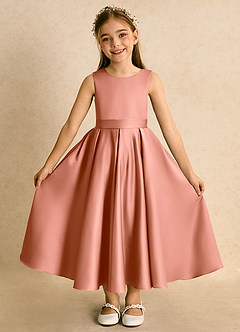 Azazie Junebuj Flower Girl Dresses MAI TAI Ball-Gown Pleated Matte Satin Dress image4