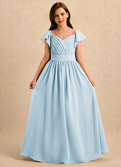 Azazie Taylor Girls Formal Blumenmädchenkleider A-Linie Herzausschnitt Chiffon Kleid Himmelblau image4