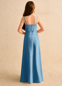 Azazie Fishie Junior Formal Flower Girl Dresses Steel Blue A-Line Matte Satin Dress image7