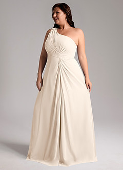 Azazie Brooke Bridesmaid Dresses White Alabaster A-Line One Shoulder Chiffon Dress image5