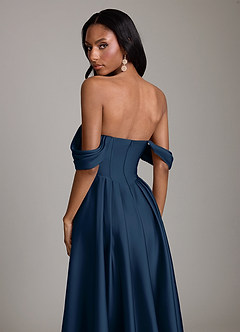 Azazie Loisa Abiti da Damigella Abito A-Line in Raso Elasticizzato a Spalla Scoperta Marino Scuro image4