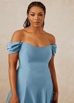 Christian Siriano Bridal for Azazie 1002 Brautjungfernkleider Wandelbar A-Linie Schulterfrei Stretch-Satin Kleid Stahlblau image13