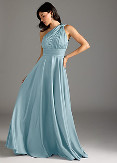 Azazie Charlize Bridesmaid Dresses Moody Blue A-Line One Shoulder Stretch Satin Dress image5