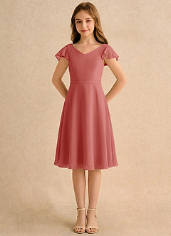 Azazie Narin Girls Formal Flower Girl Dresses Antique Rose A-Line with Sleeves Chiffon Dress image5