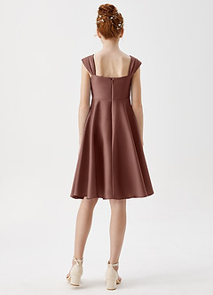 Azazie Amira Junior Espresso A-Line Pleated Stretch Satin Dress image2