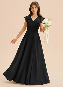 Azazie Anysa Junior Robe Trapèze en Mousseline de soie Rayé Noir image1