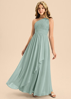 Azazie Skye Junior Agave A-Line Pleated Chiffon Dress image1