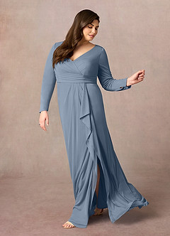 Azazie Risa Mother of the Bride Dresses Twilight Mermaid V-Neck Pleated Mesh Dress image7