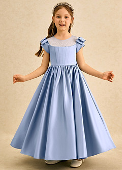 Azazie Toffee Abiti da Ragazza di Fiori Abito Stile Principessa in Raso Opaco Fiocco Ghiaccio image3
