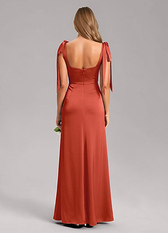 Azazie Frostine Bridesmaid Dresses Rust A-Line Bow Stretch Satin Dress image8