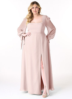 Azazie Leonia Bridesmaid Dresses Blushing Pink A-Line Long Sleeve Chiffon Dress image11