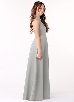 Azazie Laurel Junior Silver A-Line Stretch Satin Dress image2
