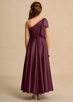 Azazie Guppy Girls Formal Flower Girl Dresses Cabernet A-Line One Shoulder Matte Satin Dress image2