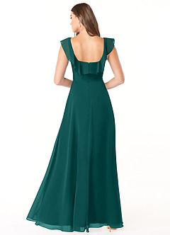 Azazie Jinny Bridesmaid Dresses Peacock A-Line Square Neckline Ruched Chiffon Dress image2