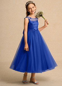 Azazie Snowball Girl Flower Girl Dresses Royal Blue Ball-Gown Pleated Tulle Dress image4