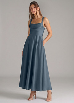 Azazie Shaude Bridesmaid Dresses Twilight A-Line Pleated Stretch Satin Dress image5