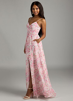 Azazie Alia Bridesmaid Dresses Abstract Watercolor Floral A-Line Pleated Chiffon Dress image3