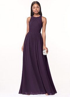 Azazie Harper Bridesmaid Dresses Plum A-Line Pleated Chiffon Dress image1